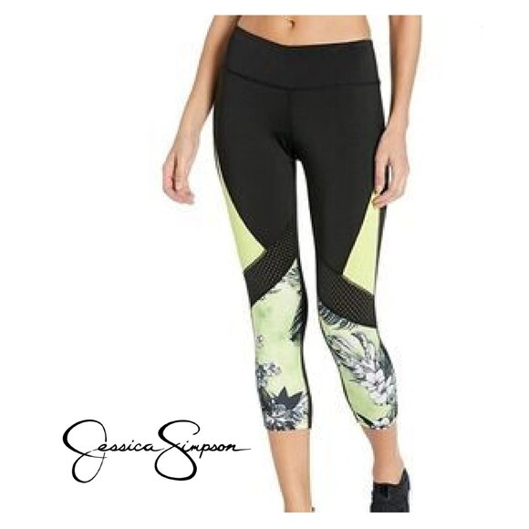 Jessica Simpson Black Floral Capri Workout Leggings - Picture 1 of 7